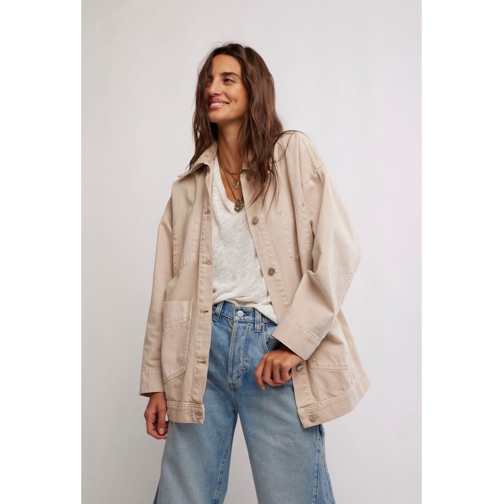 We The Free Avery Denim Jacket Cream Oversized Cotton Utility Coat NEW